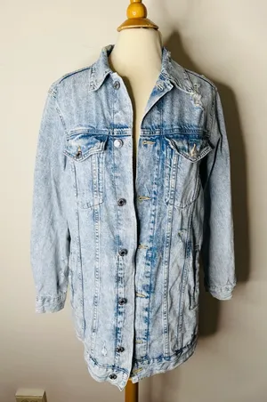 H&M Acid Wash Long Line Oversized Denim Jacket thumbnail 1