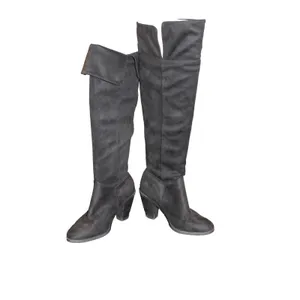 Qupid Over The Knee Boots Womens Black Faux Suede Pointed Toe Block Heel Tall thumbnail 4