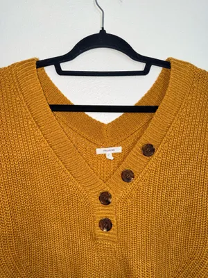 Maurices Highland Henley Sweater Solid Mustard Yellow V-neck Knit thumbnail 2