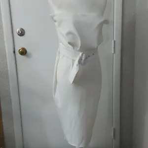 SheIn Boohoo Bandeau Woven Belted Midi Ivory Sheath Dress 6 Party Coquette Girl NEW thumbnail 2