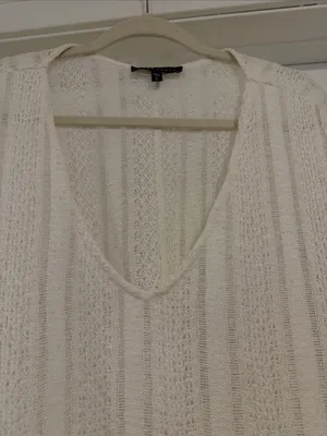 Sanctuary Cream Open-Knit V-Neck Swim Coverup thumbnail 5