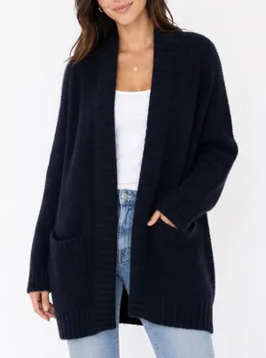 Hollister Womens Navy Blue Textured Chunky Knit Open Front Cardigan Sweater M thumbnail 1
