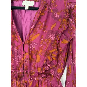 Cleobella Everly Floral Ruffle Mini Dress Medium Magenta Boho Long Sleeves thumbnail 5