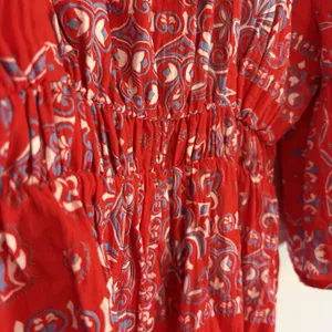 Small Skies are Blue Red Blue Boho Floral Print Dress Bell Sleeves Button Lined‎ thumbnail 9