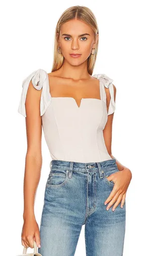 Free‎ People Lola White Crinkle Tie Shoulder Bodysuit Size Medium thumbnail 1