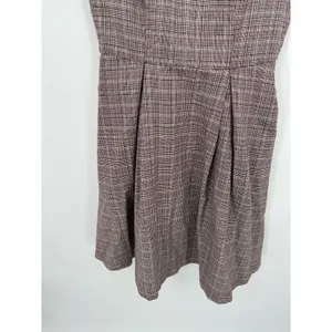 Modcloth A-Line‎ Dress Small Maroon Plaid Sleeveless Pockets Academia Clueless thumbnail 3