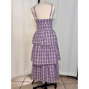 Lulus Purple Plaid Tiered Midi Dress Small Cottage Bustier Women Flair Sundress thumbnail 13