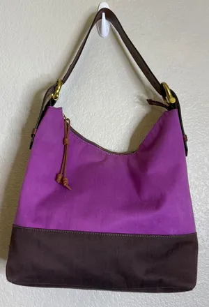 Sperry Top Sider Womens Large‎ Hobo Bag Purse Purple Canvas Leather Shoulder thumbnail 1