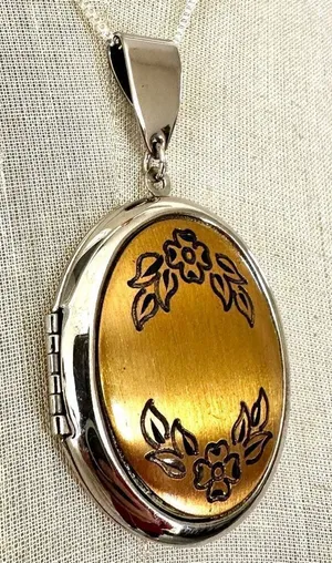 Silver and gold tone large floral pendant necklace thumbnail 1