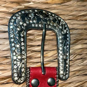Red rhinestone bling western belt with silver accents, and buckle Sm-31 thumbnail 10