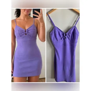 Purple Y2K Mini Dress Bodycon Cutout Ring Bust Spaghetti Strap Size M thumbnail 2