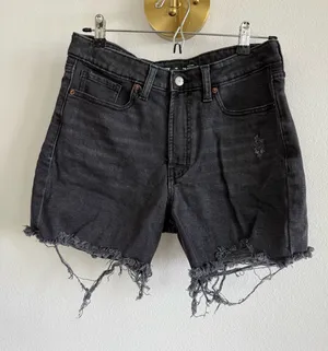 Old Navy High-Rise OG Straight Jean Shorts Black thumbnail 1