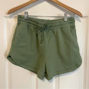 Gymshark Luxe Legacy Shorts Sage Green Sweat Shorts White Embroidery Cotton thumbnail 1