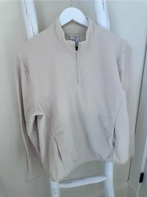 Zella Cream Half-Zip Soft Fleece Pullover w Kangaroo Front Pockets Size Large thumbnail 11