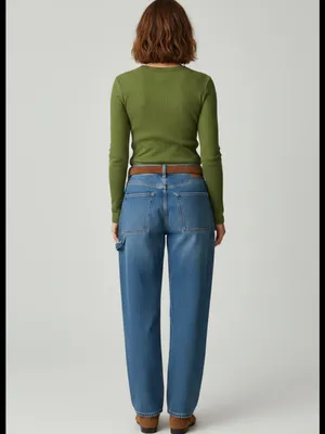 NWT Long Sleeve Green Ribbed Crewneck Top thumbnail 3