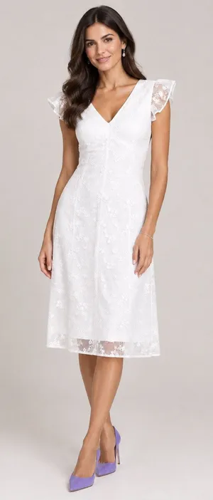 NWT Adrianna Papell Cap Sleeve V Neck Knee Length Cocktail Dress White Size 2 thumbnail 1