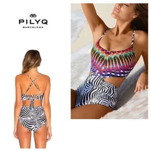 New. Pilyq beaded animal print swimsuit. thumbnail 2