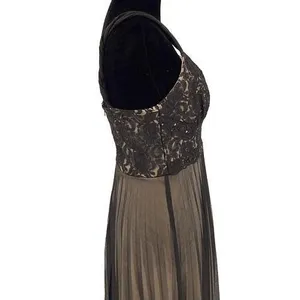 Vintage Roulette Lace Accordion Pleated Semi Sheer Lined Dress Black Size Medium thumbnail 4