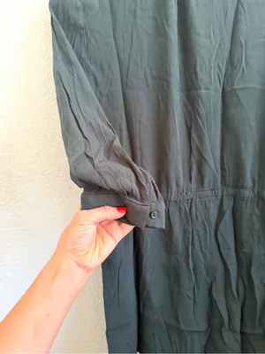 Aritzia Babaton Bennet Silk Drawstring Tie Waisted Dress M Forest Green Teal thumbnail 5