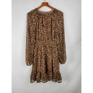 Old Navy Womens Dress Size S Tall Brown Chiffon Leopard Print V-neck Smocked NEW thumbnail 4