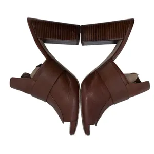 Michael Kors Brown Leather Slip On Open‎ Toe Heels Mules Slides Size 9M Gold thumbnail 6