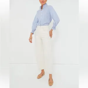 Tuckernuck Blue and White Stripe Teagan Popover Ruffle Top New Size Small thumbnail 14