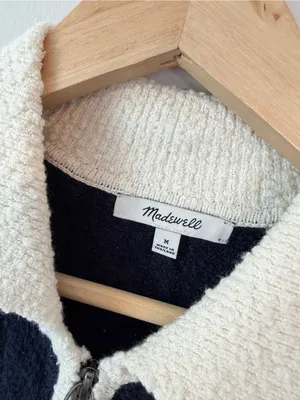 Madewell Cable Knit Zip Cardigan Sweater Collar Navy Medium thumbnail 5