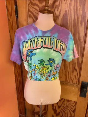 2015 Grateful Dead Tie Dye Crop Top Medium Dancing Bears Graphic Tee Custom Crop thumbnail 3