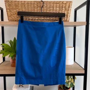 NWT Express Cotton Sateen Cobalt Blue Woven Natural Waist Pencil Skirt, 00 thumbnail 3