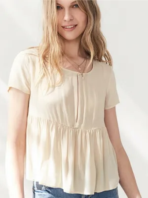 Kimchi Blue Cream Keyhole Babydoll Top Rayon thumbnail 1