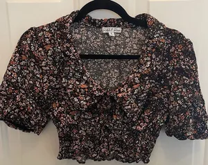 Rabbit Rose Ditsy Flower Crop Puff Sleeve Floral Top Womens‎ M Festival Coquette thumbnail 1