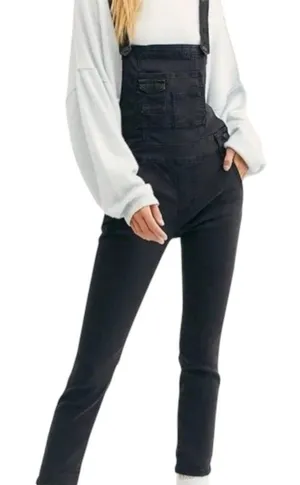 Free People Overalls Womens Size 24 Washed Black Denim Skinny Leg Bib thumbnail 1