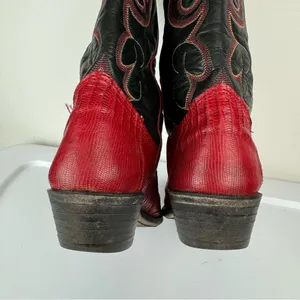 Vtg Nocona Red Black Lizard Leather Westerm Cowgirl Boots Sz 7B thumbnail 14