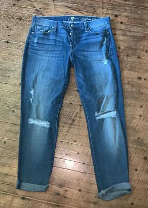 7 for All mankind Josephine 29 distressed multi button relaxed boyfriend jeans thumbnail 1