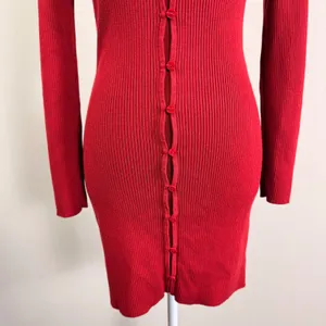 Abercrombie & Fitch Red Ribbed Knit Button Front V-Neck Stretchy Mini Dress Sml thumbnail 6