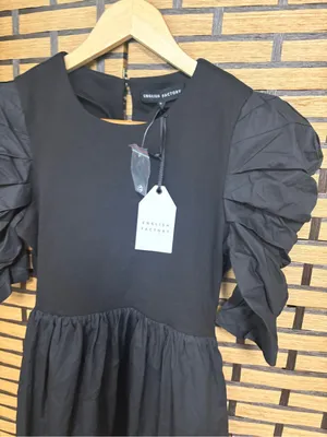 English factory black ruched sleeve dress size small thumbnail 3