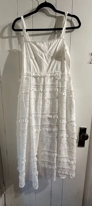 Anthropologie White Lace HEART Dress broken zipper thumbnail 1