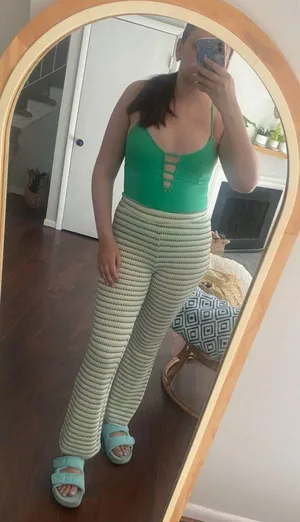 Double Zero Green Beachy Striped Knit Pants Medium thumbnail 4