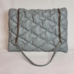 Zara Quilted Chain-Shoulder Bag - Light Gray thumbnail 1