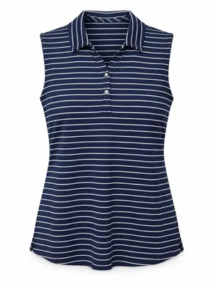NWT Pebble Beach Dry-Luxe Sleeveless Golf Polo Women M Navy Stripe thumbnail 2