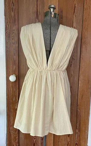 BUCKET LIST Darcy Cream Big Bow Deep V Babydoll Coquette Mini Dress - Size M thumbnail 9