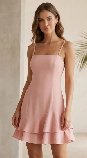 Lucy in the sky Mini Dress Women M Pink Ruffle Hem homecoming Wedding Guest thumbnail 1