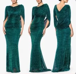 NEW Betsy & Adam Metallic Jade Green Drape Sleeve Sheath Gown Size 14 thumbnail 2