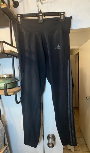 adidas Black Kids Athletic Leggings with Side Stripes thumbnail 1