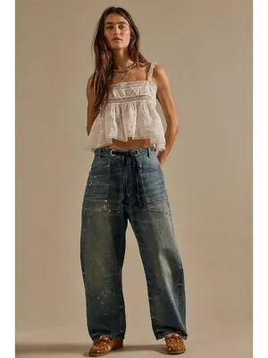 NWT We The Free People Moxie in Timeless Blue Distressed Barrel Jeans 25 thumbnail 12