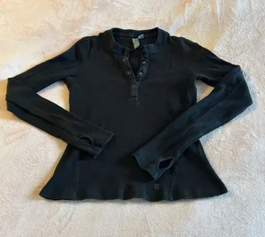 Sweaty Betty black ribbed long sleeve Henley size S athleisure lounge casual thumbnail 1