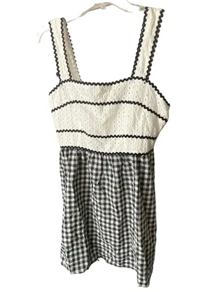 Cider Women's Size Large Eyelet Embroidered Mini Dress White Black Zip Up NWT thumbnail 1