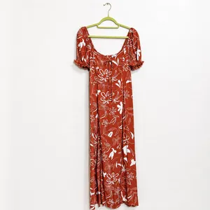 Workshop Rust Floral Puff Sleeve Smocked Back Maxi Dress Sz L thumbnail 2