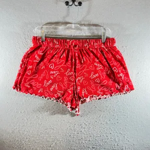 1250 | Heart Print Lettuce Trim Pajama Set Loungewear Red‎ Women XL 16-18 thumbnail 5