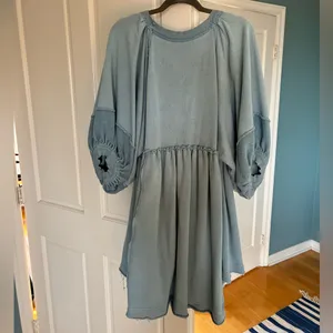 Free People Sunchild Babydoll Light Blue Tunic Sweatshirt Dress thumbnail 9